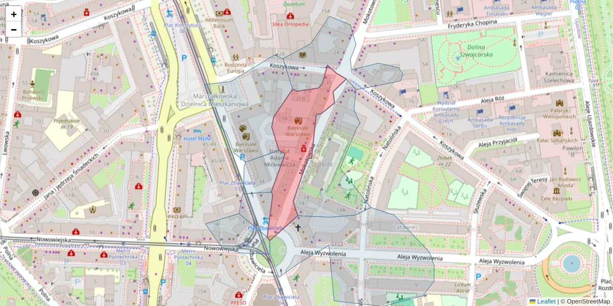 Szczegółowa mapa kodu pocztowego 00-560 z granicami, sąsiednimi kodami pocztowymi i urzędami pocztowymi