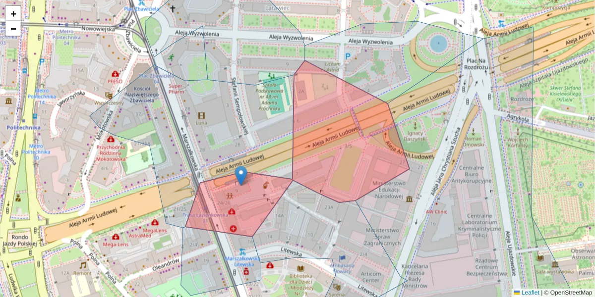 Szczegółowa mapa kodu pocztowego 00-575 z granicami, sąsiednimi kodami pocztowymi i urzędami pocztowymi