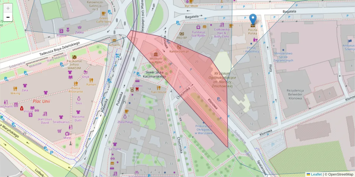 Szczegółowa mapa kodu pocztowego 00-591 z granicami, sąsiednimi kodami pocztowymi i urzędami pocztowymi