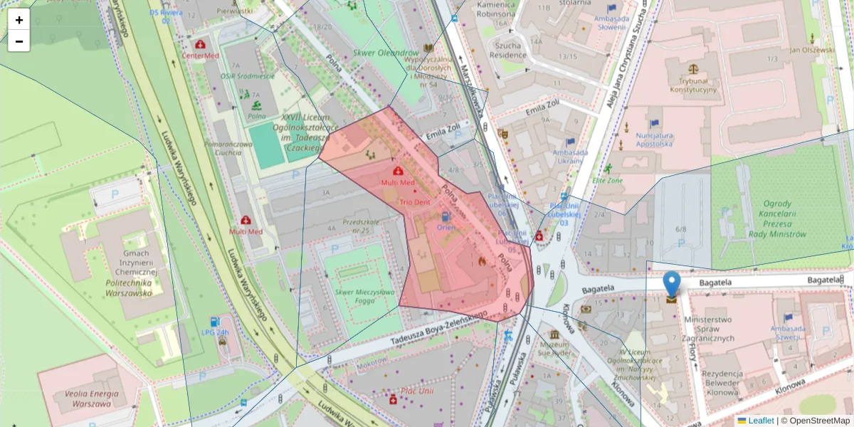 Szczegółowa mapa kodu pocztowego 00-622 z granicami, sąsiednimi kodami pocztowymi i urzędami pocztowymi