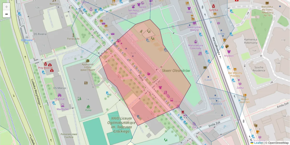 Szczegółowa mapa kodu pocztowego 00-625 z granicami, sąsiednimi kodami pocztowymi i urzędami pocztowymi