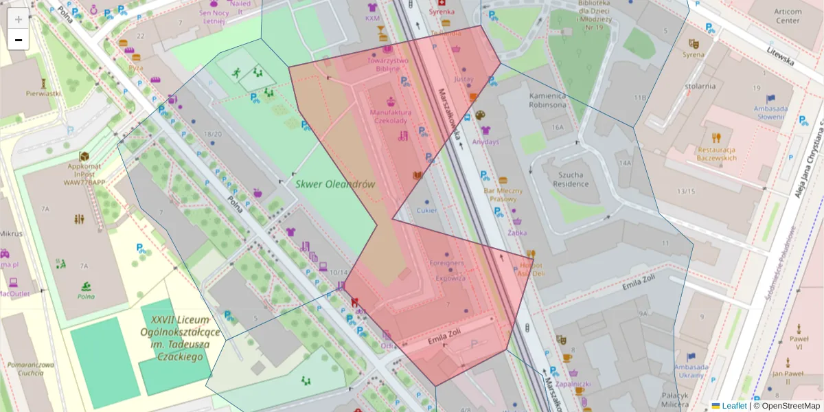 Szczegółowa mapa kodu pocztowego 00-626 z granicami, sąsiednimi kodami pocztowymi i urzędami pocztowymi