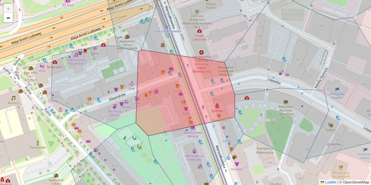 Szczegółowa mapa kodu pocztowego 00-628 z granicami, sąsiednimi kodami pocztowymi i urzędami pocztowymi