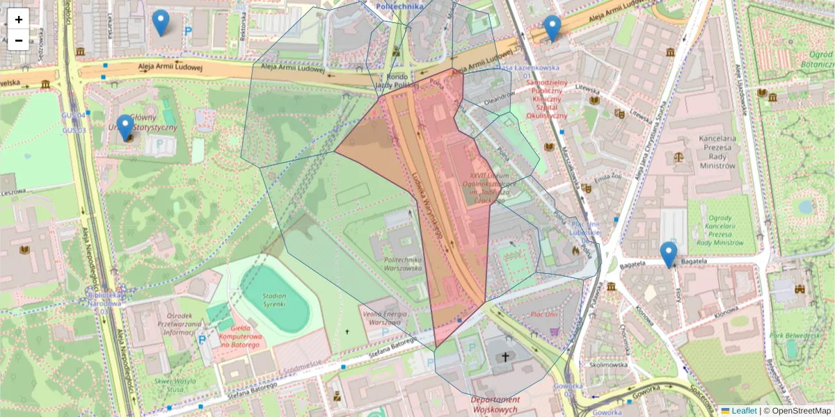 Szczegółowa mapa kodu pocztowego 00-631 z granicami, sąsiednimi kodami pocztowymi i urzędami pocztowymi