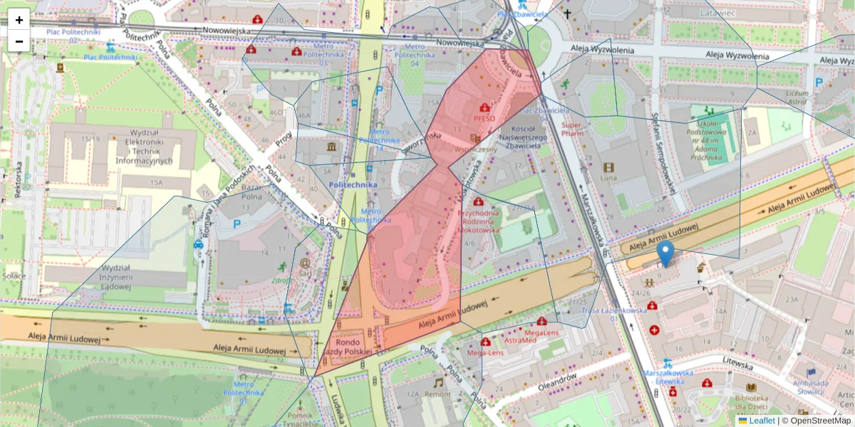 Szczegółowa mapa kodu pocztowego 00-640 z granicami, sąsiednimi kodami pocztowymi i urzędami pocztowymi
