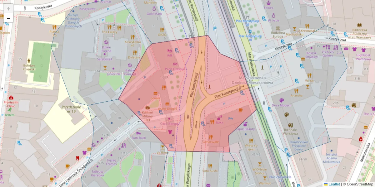 Szczegółowa mapa kodu pocztowego 00-647 z granicami, sąsiednimi kodami pocztowymi i urzędami pocztowymi