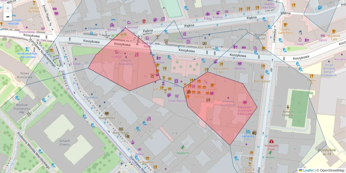 Szczegółowa mapa kodu pocztowego 00-667 z granicami, sąsiednimi kodami pocztowymi i urzędami pocztowymi