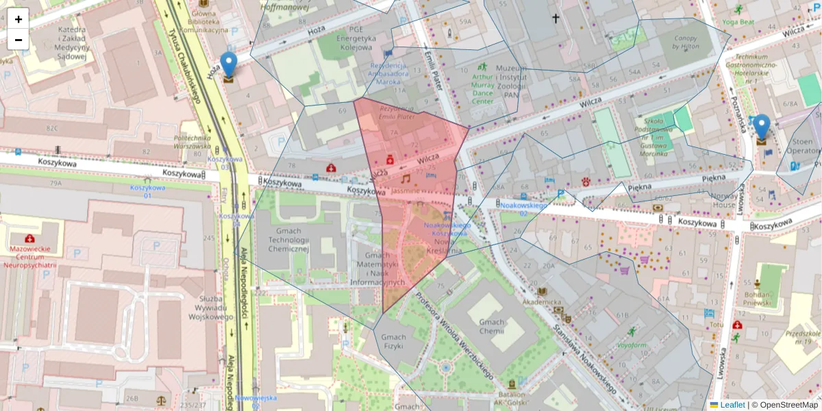 Szczegółowa mapa kodu pocztowego 00-670 z granicami, sąsiednimi kodami pocztowymi i urzędami pocztowymi
