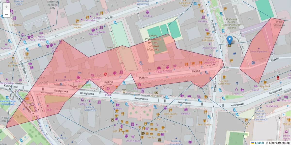 Szczegółowa mapa kodu pocztowego 00-672 z granicami, sąsiednimi kodami pocztowymi i urzędami pocztowymi