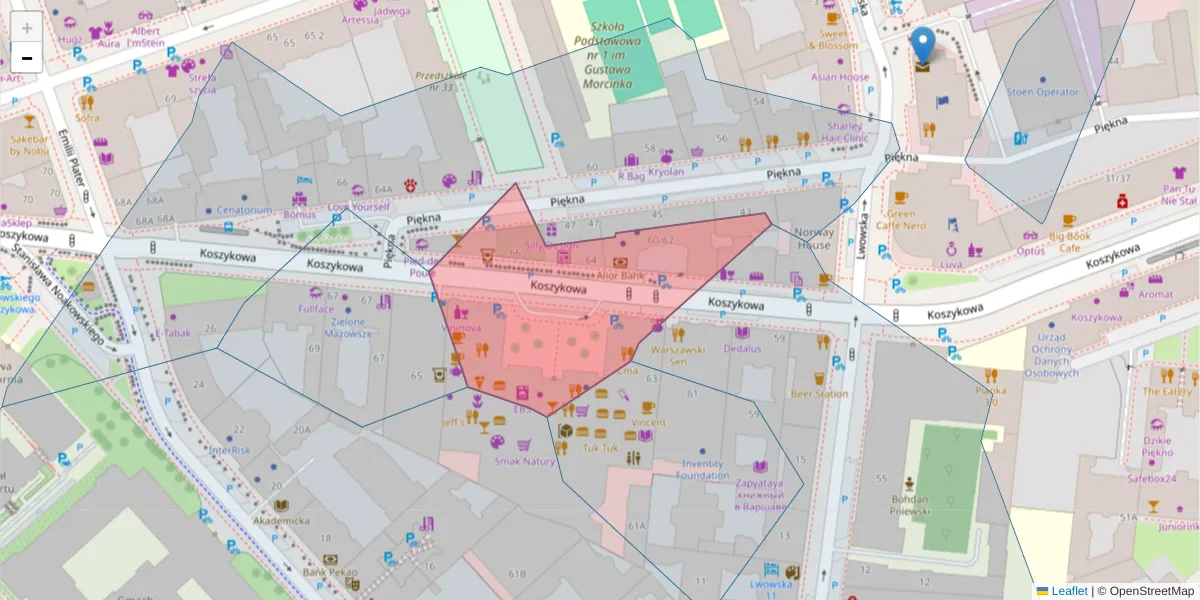 Szczegółowa mapa kodu pocztowego 00-673 z granicami, sąsiednimi kodami pocztowymi i urzędami pocztowymi
