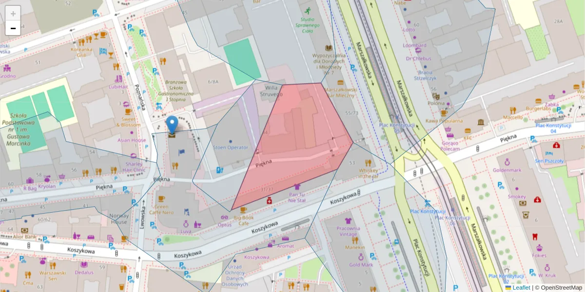 Szczegółowa mapa kodu pocztowego 00-677 z granicami, sąsiednimi kodami pocztowymi i urzędami pocztowymi