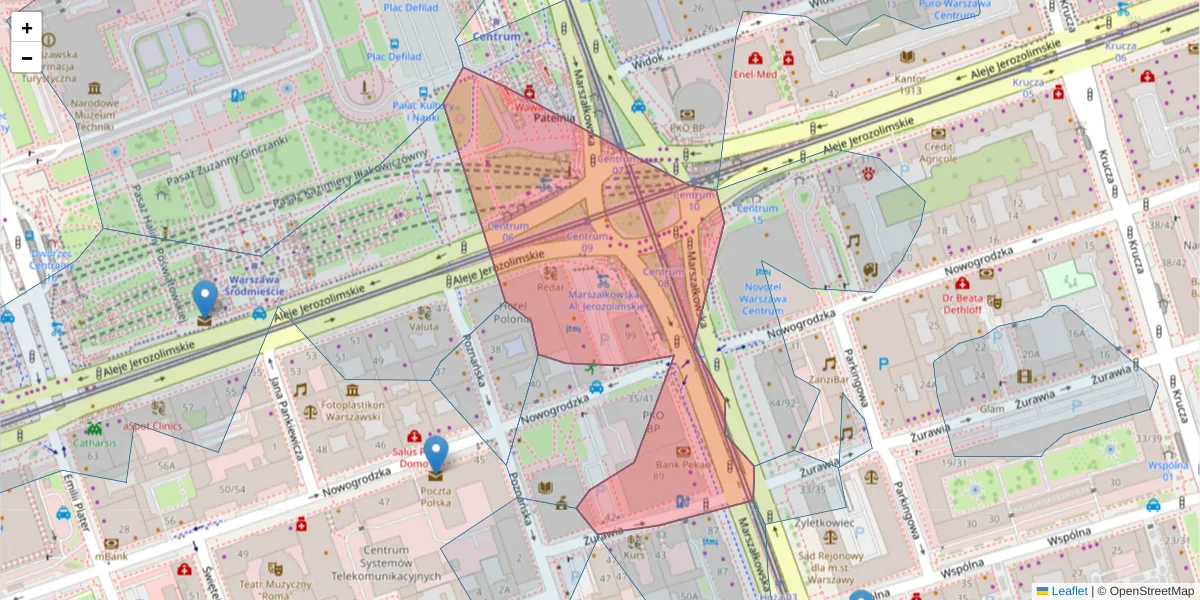 Szczegółowa mapa kodu pocztowego 00-693 z granicami, sąsiednimi kodami pocztowymi i urzędami pocztowymi