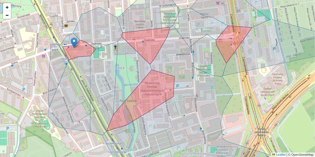 Szczegółowa mapa kodu pocztowego 00-724 z granicami, sąsiednimi kodami pocztowymi i urzędami pocztowymi