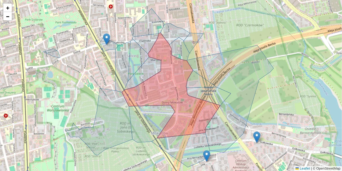 Szczegółowa mapa kodu pocztowego 00-728 z granicami, sąsiednimi kodami pocztowymi i urzędami pocztowymi
