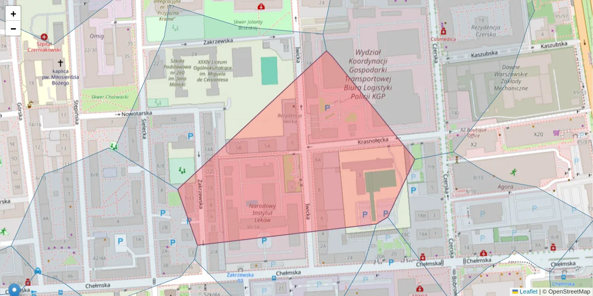 Szczegółowa mapa kodu pocztowego 00-735 z granicami, sąsiednimi kodami pocztowymi i urzędami pocztowymi