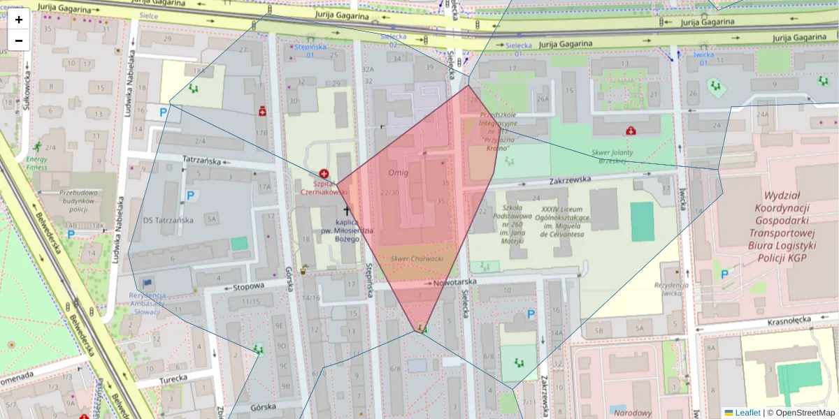 Szczegółowa mapa kodu pocztowego 00-738 z granicami, sąsiednimi kodami pocztowymi i urzędami pocztowymi