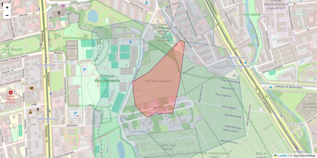 Szczegółowa mapa kodu pocztowego 00-767 z granicami, sąsiednimi kodami pocztowymi i urzędami pocztowymi
