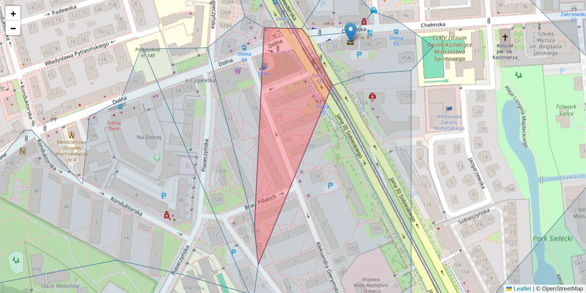 Szczegółowa mapa kodu pocztowego 00-772 z granicami, sąsiednimi kodami pocztowymi i urzędami pocztowymi
