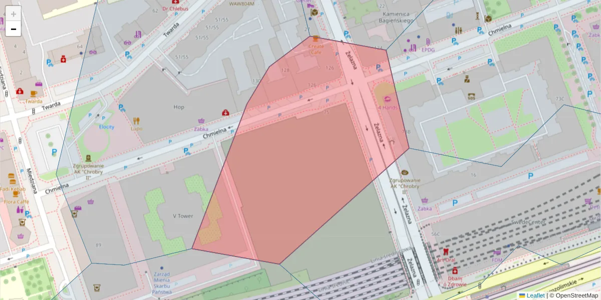 Szczegółowa mapa kodu pocztowego 00-805 z granicami, sąsiednimi kodami pocztowymi i urzędami pocztowymi
