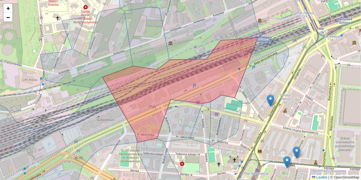 Szczegółowa mapa kodu pocztowego 00-807 z granicami, sąsiednimi kodami pocztowymi i urzędami pocztowymi