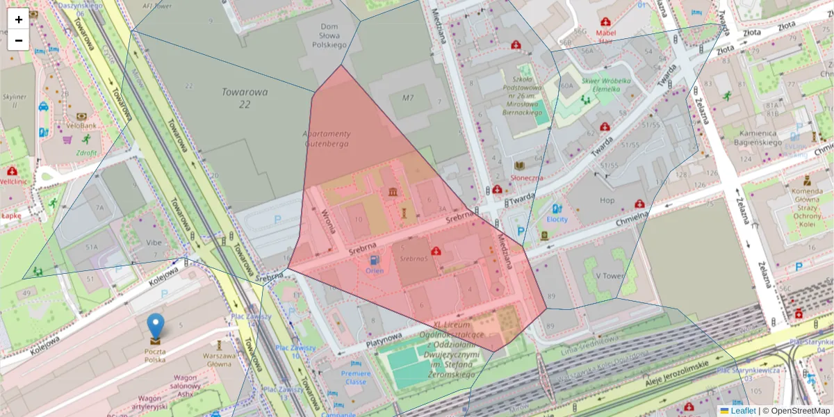 Szczegółowa mapa kodu pocztowego 00-810 z granicami, sąsiednimi kodami pocztowymi i urzędami pocztowymi
