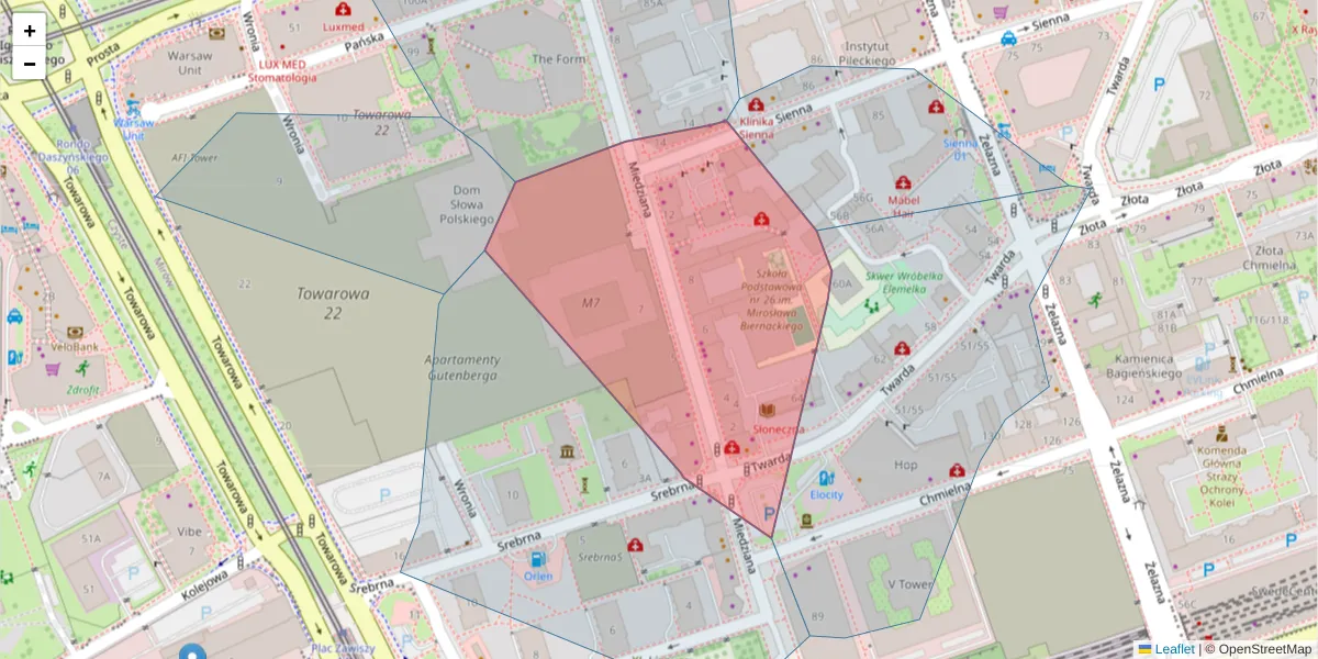 Szczegółowa mapa kodu pocztowego 00-814 z granicami, sąsiednimi kodami pocztowymi i urzędami pocztowymi