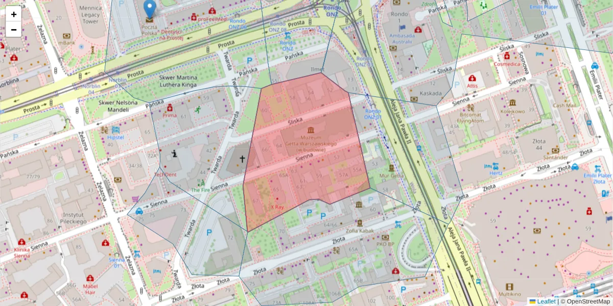 Szczegółowa mapa kodu pocztowego 00-820 z granicami, sąsiednimi kodami pocztowymi i urzędami pocztowymi