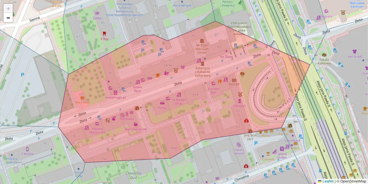 Szczegółowa mapa kodu pocztowego 00-821 z granicami, sąsiednimi kodami pocztowymi i urzędami pocztowymi