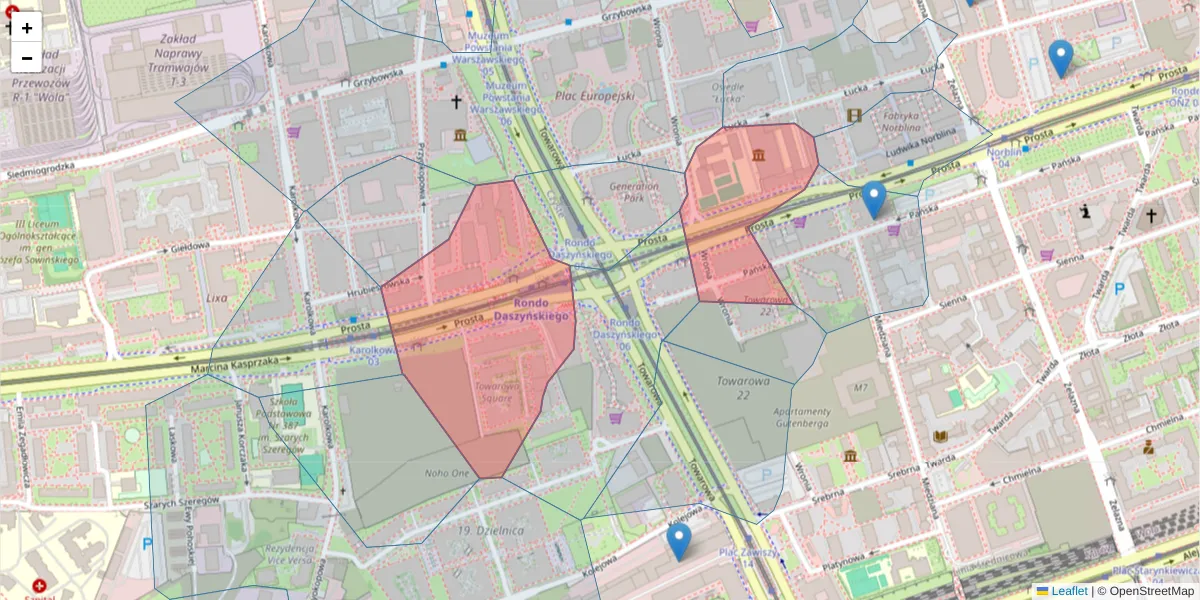 Szczegółowa mapa kodu pocztowego 00-838 z granicami, sąsiednimi kodami pocztowymi i urzędami pocztowymi