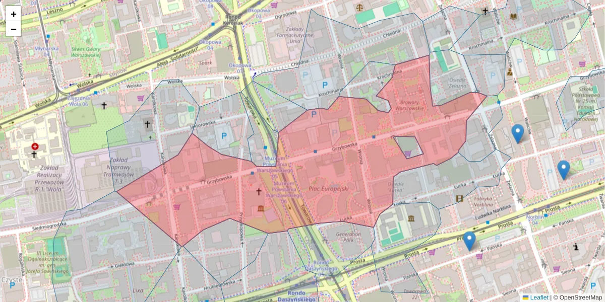 Szczegółowa mapa kodu pocztowego 00-844 z granicami, sąsiednimi kodami pocztowymi i urzędami pocztowymi