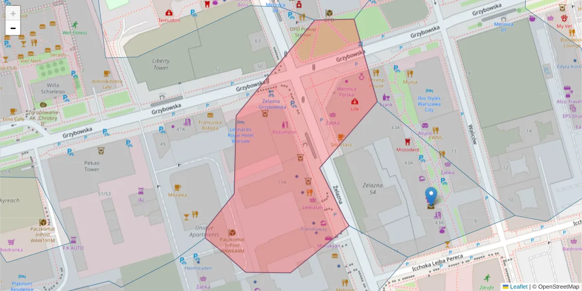 Szczegółowa mapa kodu pocztowego 00-848 z granicami, sąsiednimi kodami pocztowymi i urzędami pocztowymi