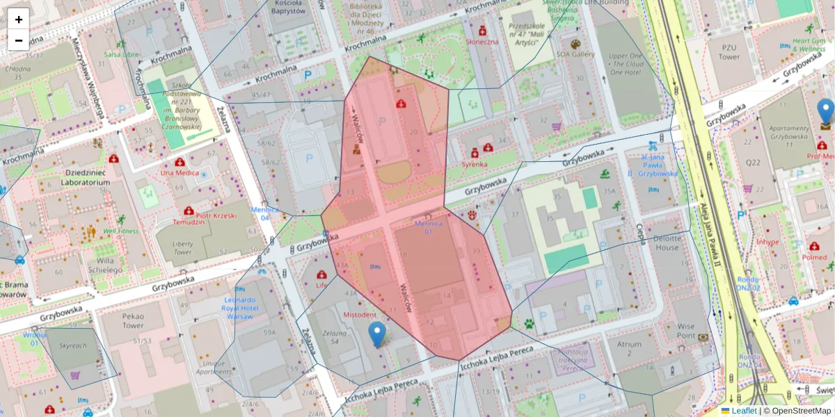 Szczegółowa mapa kodu pocztowego 00-851 z granicami, sąsiednimi kodami pocztowymi i urzędami pocztowymi