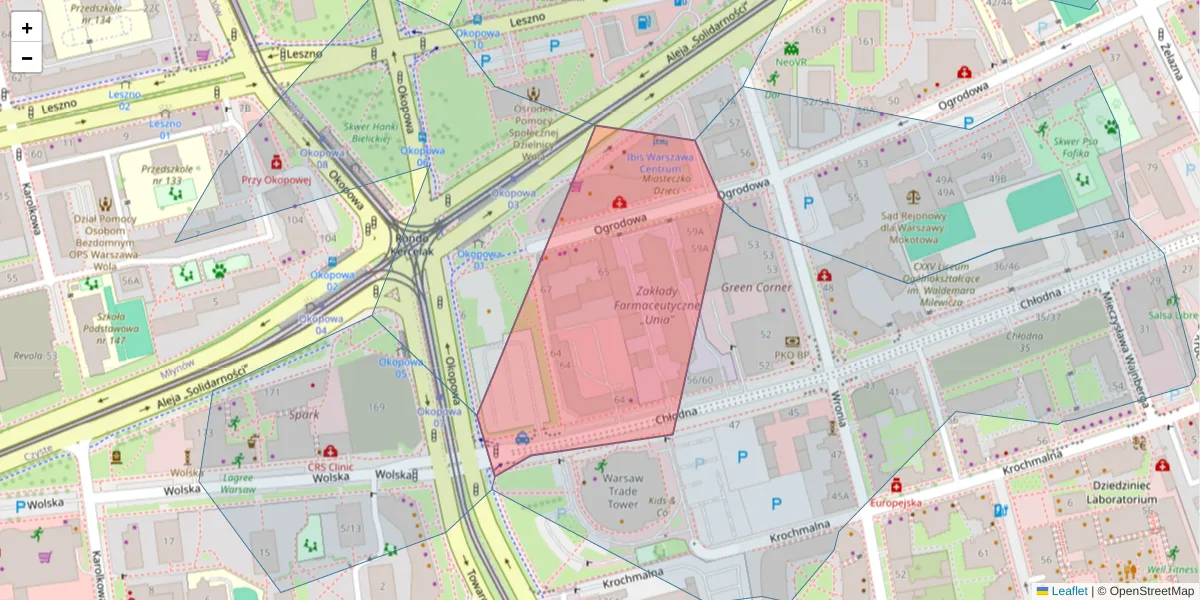 Szczegółowa mapa kodu pocztowego 00-872 z granicami, sąsiednimi kodami pocztowymi i urzędami pocztowymi