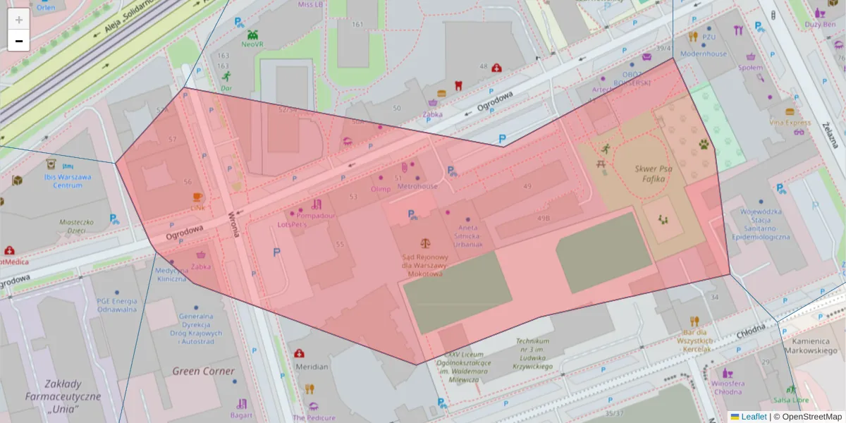 Szczegółowa mapa kodu pocztowego 00-873 z granicami, sąsiednimi kodami pocztowymi i urzędami pocztowymi