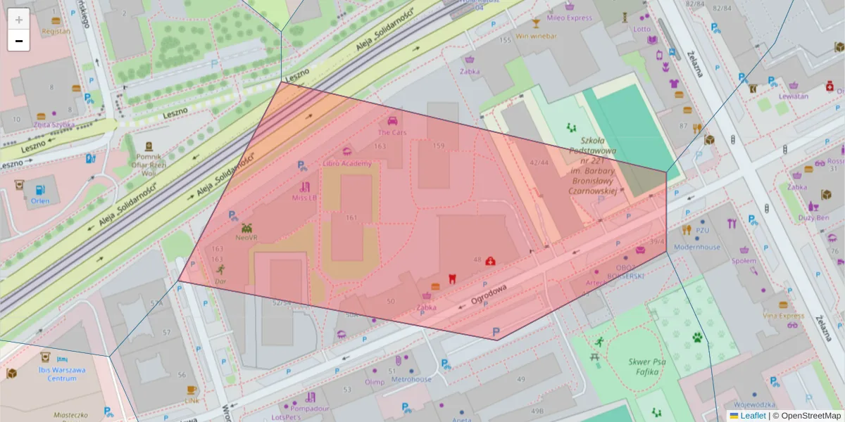 Szczegółowa mapa kodu pocztowego 00-876 z granicami, sąsiednimi kodami pocztowymi i urzędami pocztowymi