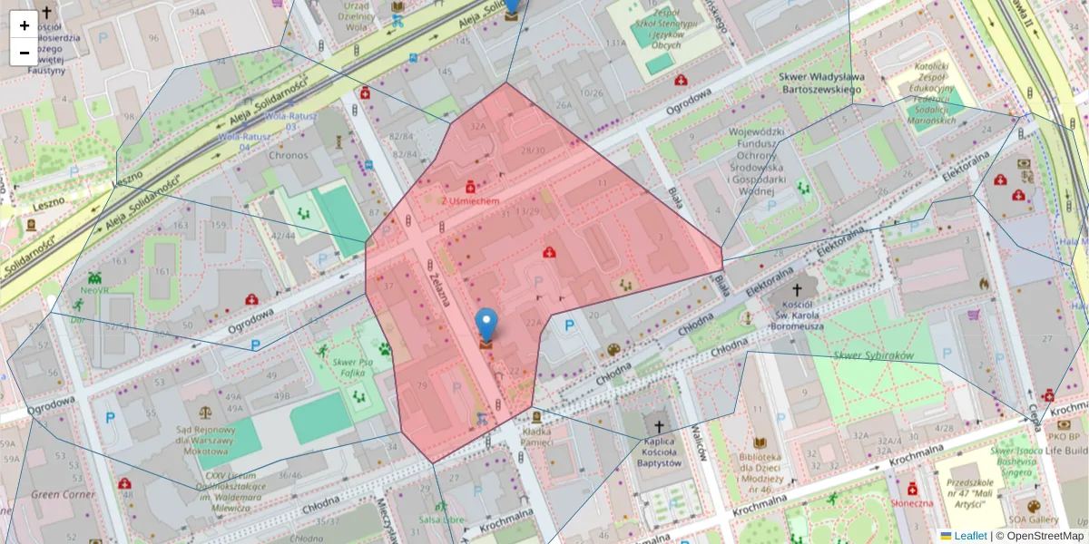 Szczegółowa mapa kodu pocztowego 00-894 z granicami, sąsiednimi kodami pocztowymi i urzędami pocztowymi
