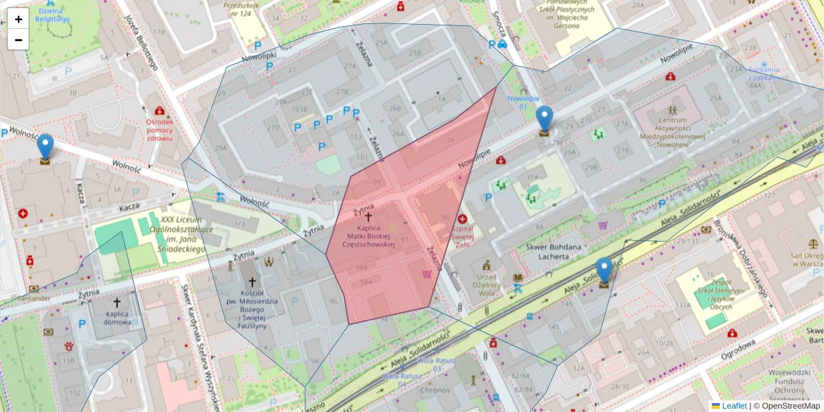 Szczegółowa mapa kodu pocztowego 01-017 z granicami, sąsiednimi kodami pocztowymi i urzędami pocztowymi