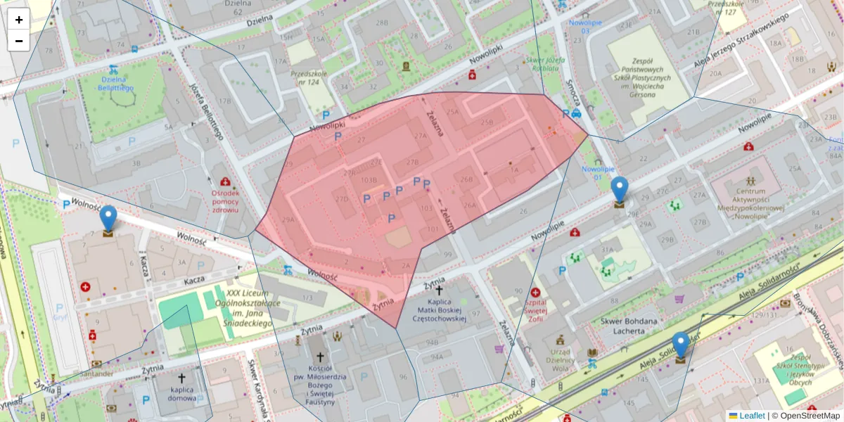 Szczegółowa mapa kodu pocztowego 01-018 z granicami, sąsiednimi kodami pocztowymi i urzędami pocztowymi