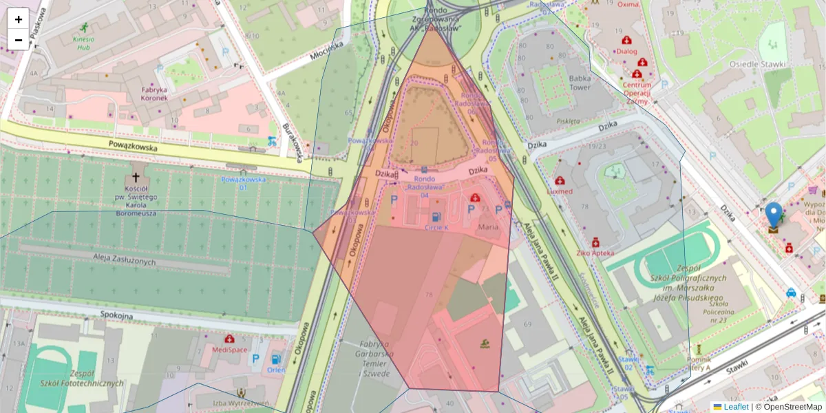 Szczegółowa mapa kodu pocztowego 01-038 z granicami, sąsiednimi kodami pocztowymi i urzędami pocztowymi
