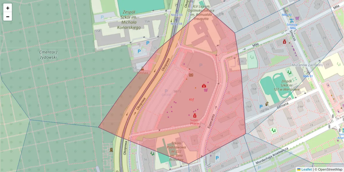 Szczegółowa mapa kodu pocztowego 01-042 z granicami, sąsiednimi kodami pocztowymi i urzędami pocztowymi