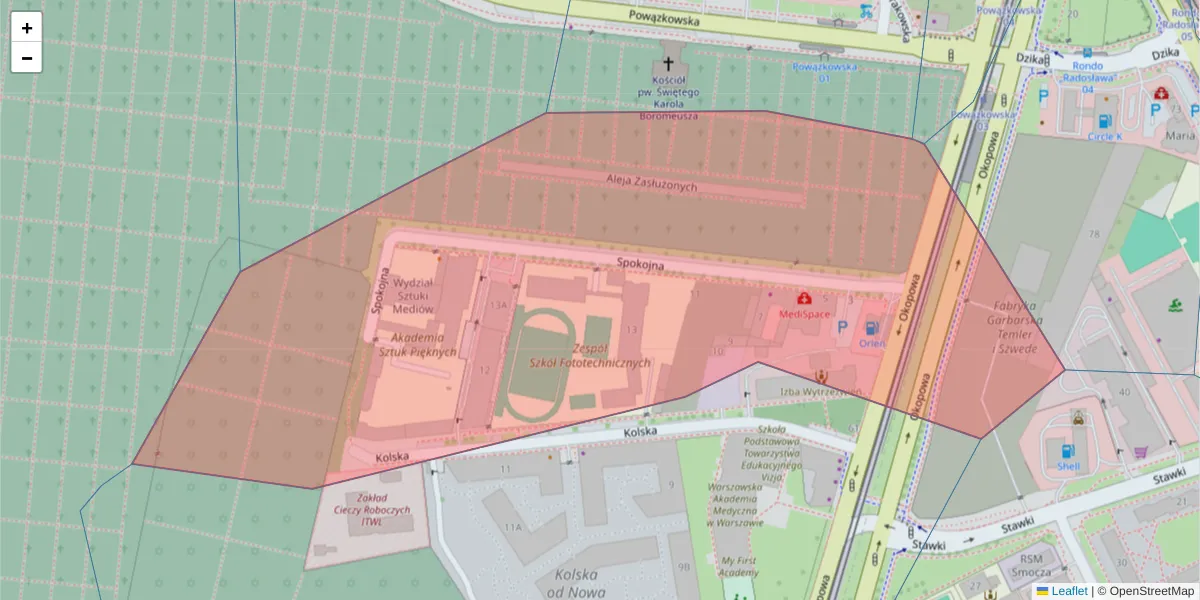 Szczegółowa mapa kodu pocztowego 01-044 z granicami, sąsiednimi kodami pocztowymi i urzędami pocztowymi