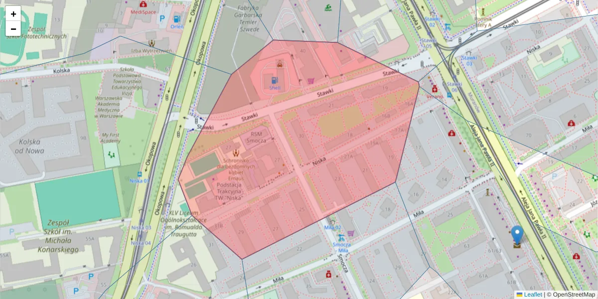 Szczegółowa mapa kodu pocztowego 01-048 z granicami, sąsiednimi kodami pocztowymi i urzędami pocztowymi