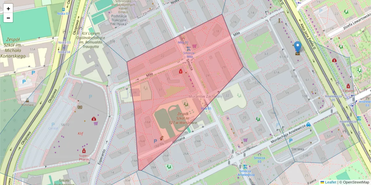 Szczegółowa mapa kodu pocztowego 01-051 z granicami, sąsiednimi kodami pocztowymi i urzędami pocztowymi