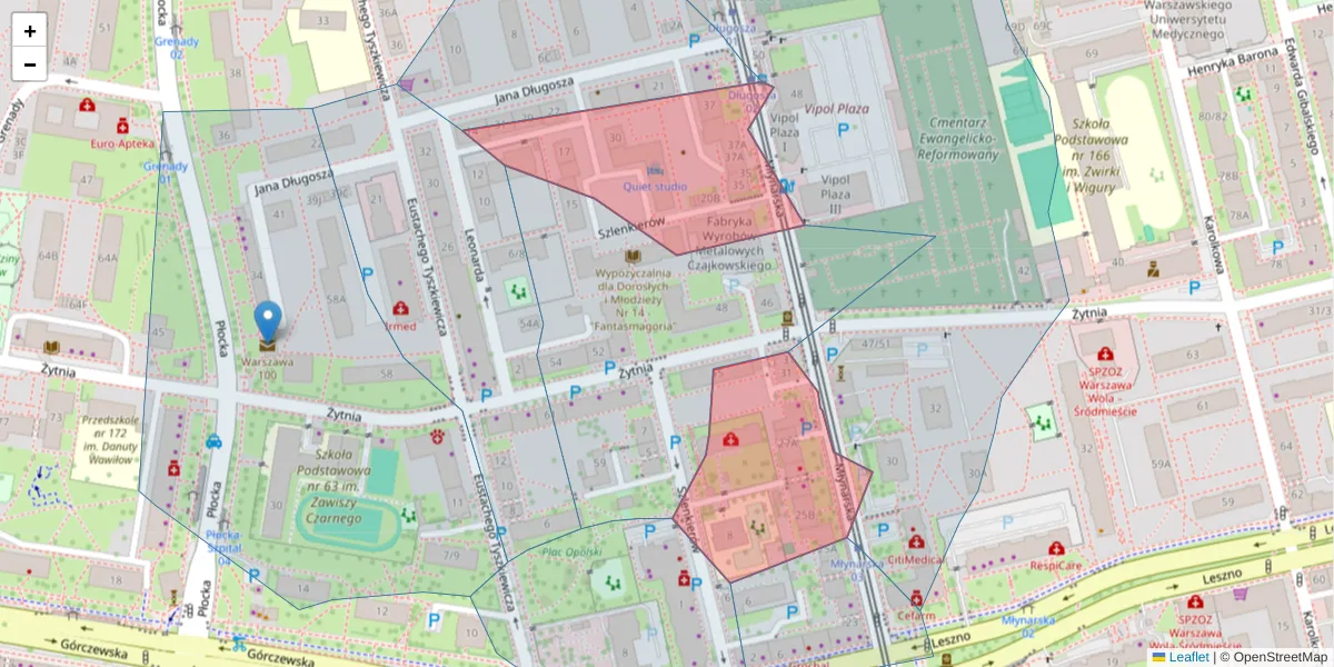 Szczegółowa mapa kodu pocztowego 01-175 z granicami, sąsiednimi kodami pocztowymi i urzędami pocztowymi