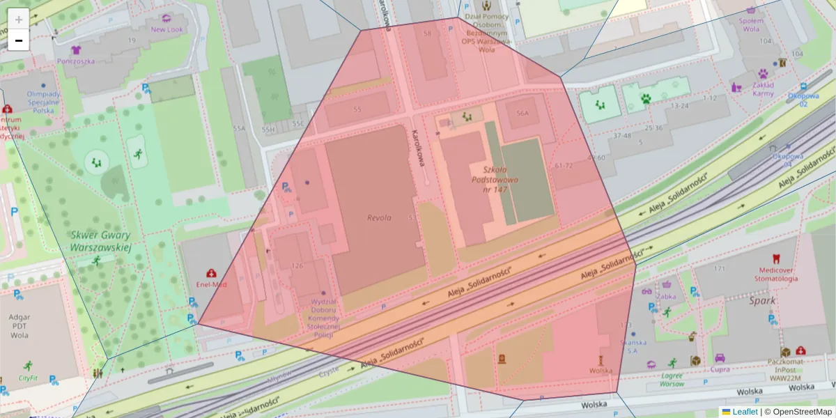 Szczegółowa mapa kodu pocztowego 01-197 z granicami, sąsiednimi kodami pocztowymi i urzędami pocztowymi