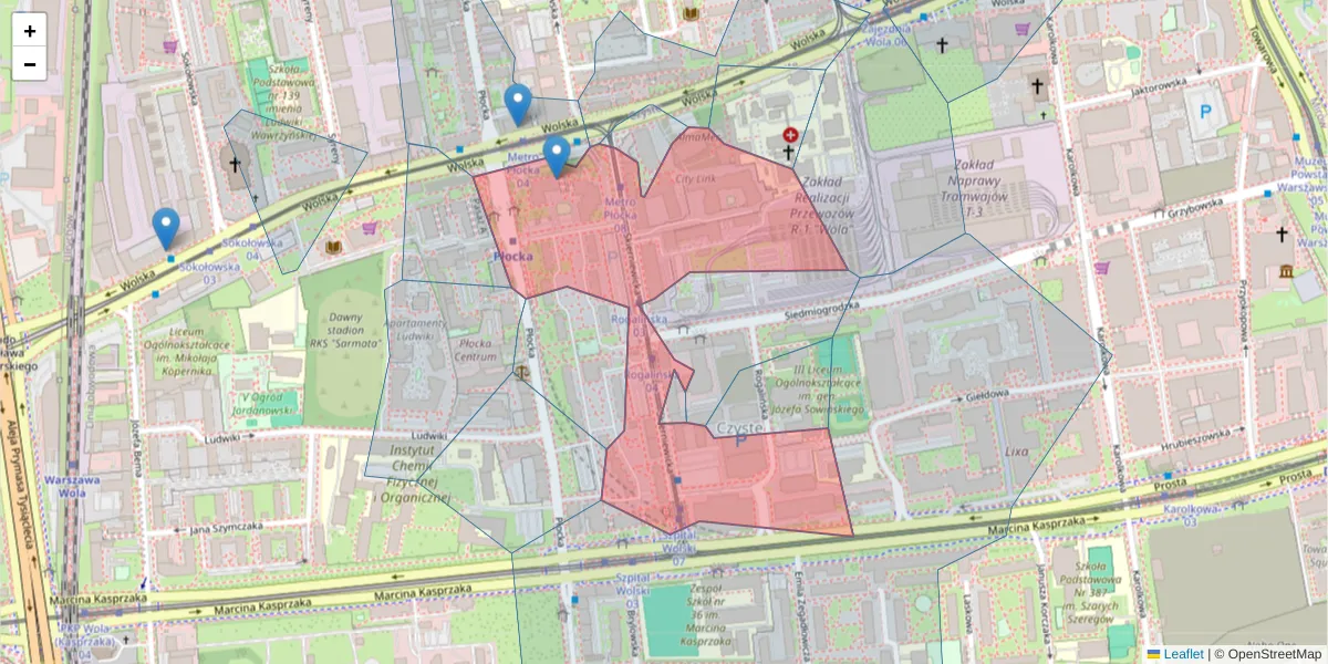 Szczegółowa mapa kodu pocztowego 01-230 z granicami, sąsiednimi kodami pocztowymi i urzędami pocztowymi
