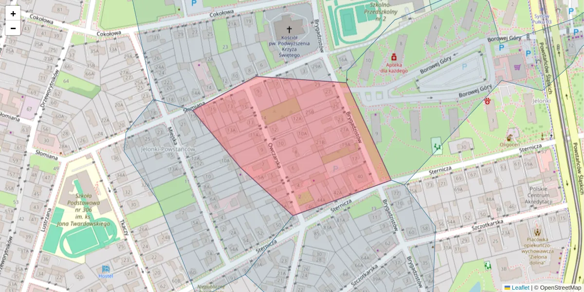 Szczegółowa mapa kodu pocztowego 01-351 z granicami, sąsiednimi kodami pocztowymi i urzędami pocztowymi