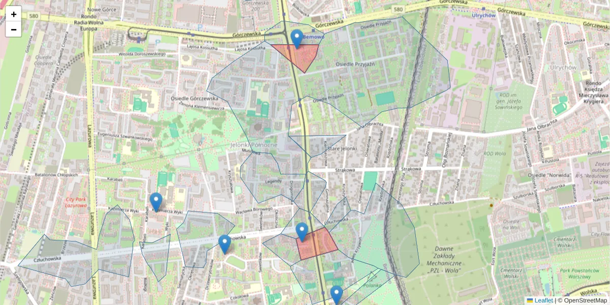 Szczegółowa mapa kodu pocztowego 01-380 z granicami, sąsiednimi kodami pocztowymi i urzędami pocztowymi