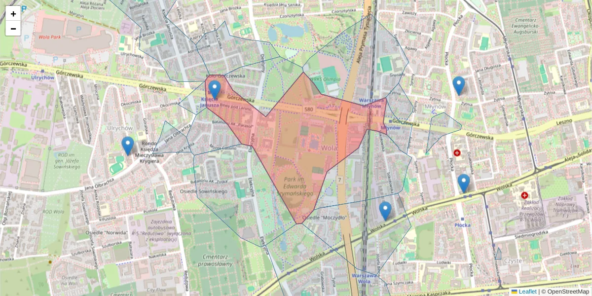 Szczegółowa mapa kodu pocztowego 01-401 z granicami, sąsiednimi kodami pocztowymi i urzędami pocztowymi