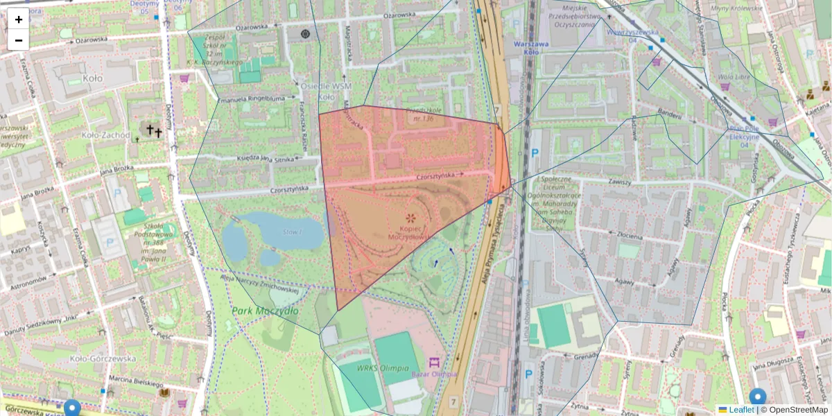 Szczegółowa mapa kodu pocztowego 01-413 z granicami, sąsiednimi kodami pocztowymi i urzędami pocztowymi